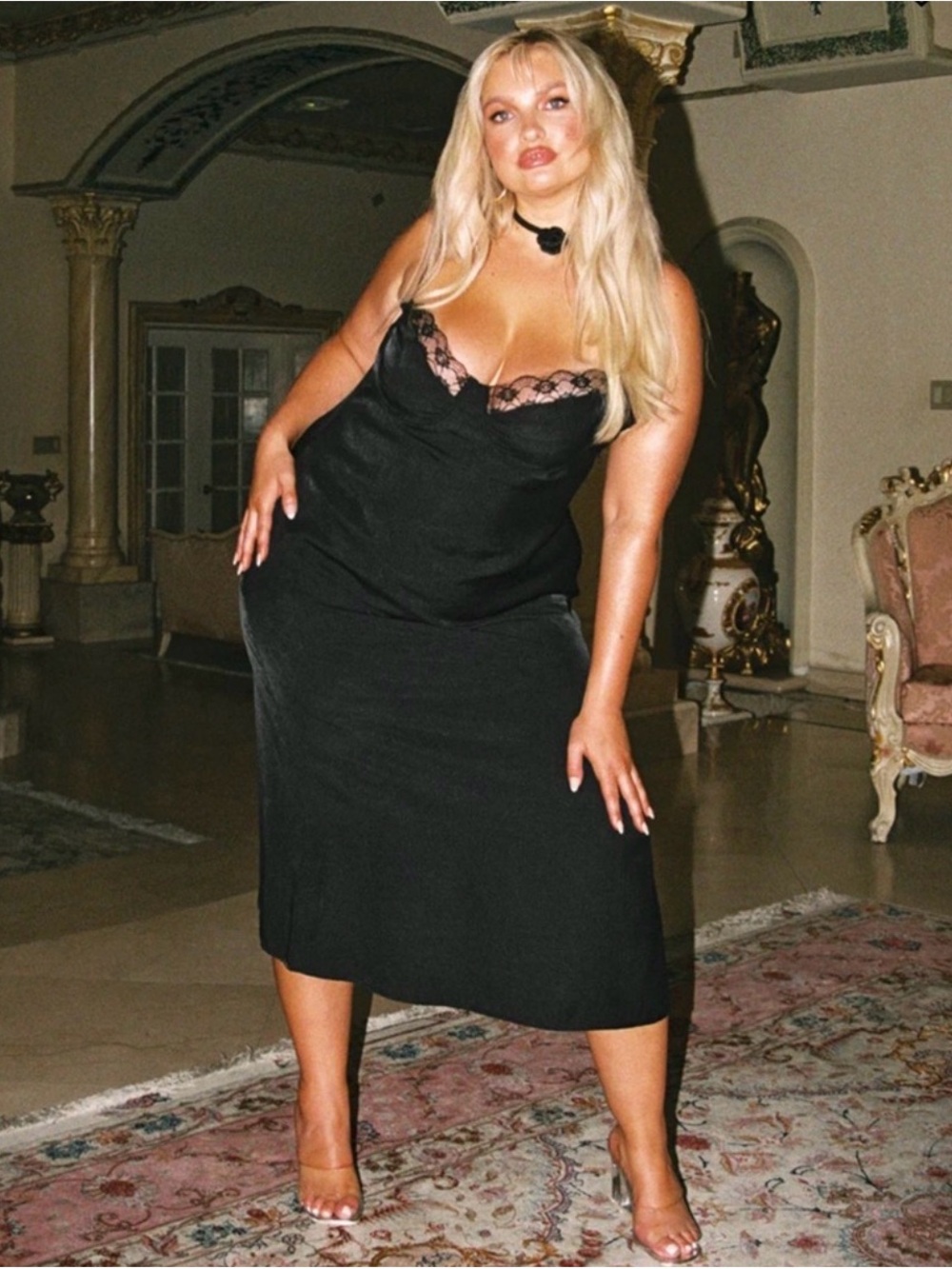 Princess Polly Hazel Midi Dress Black Curve